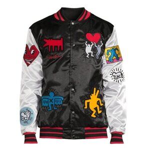 NWT - Reason Men’s Embroidery Patchwork Satin Varsity Jacket - Size Large